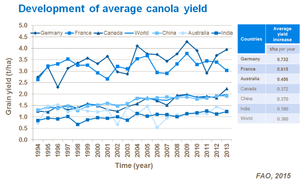 Development of average canola yield