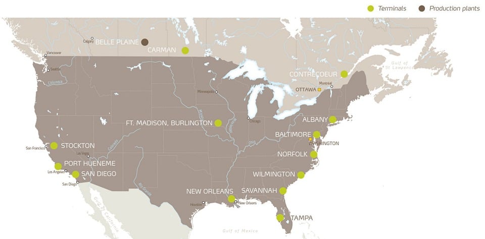 Yara plants and terminals in North America